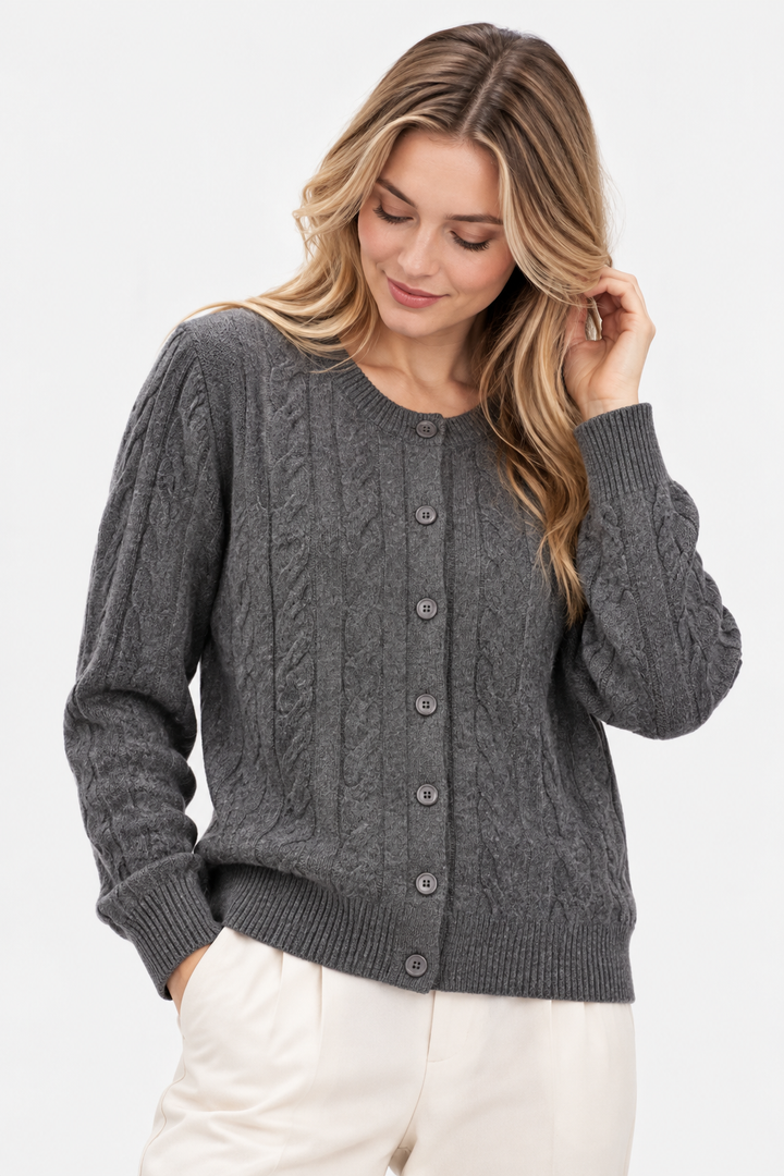 Textured Knit Cardigan with Button-Front for Women