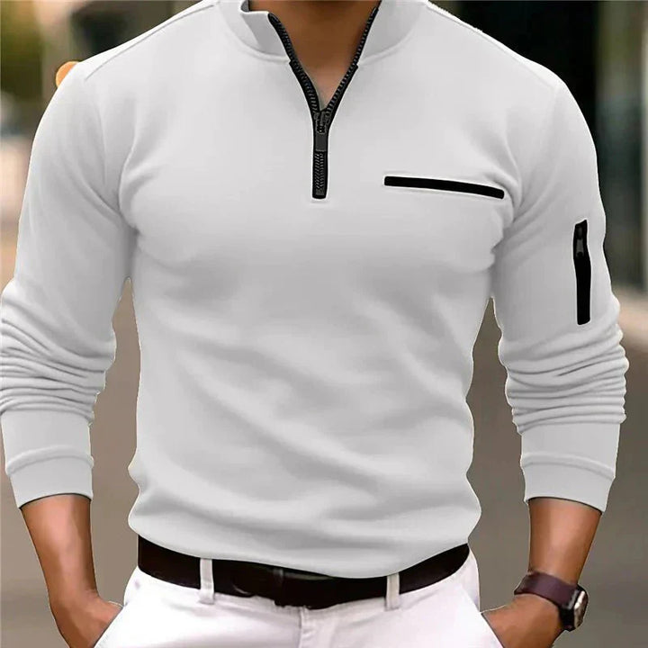 Men’s Spring Zip-Up Sweater with Chest Pocket