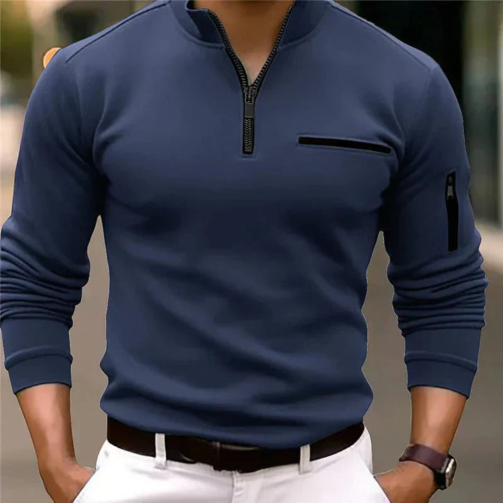 Men’s Spring Zip-Up Sweater with Chest Pocket