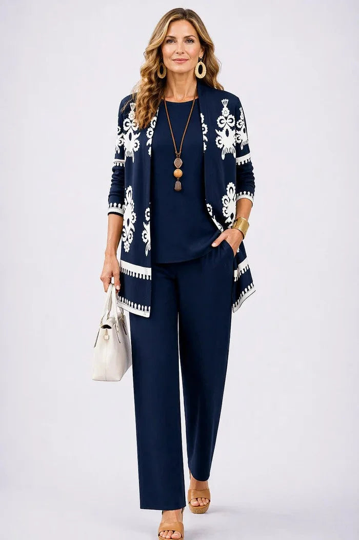 Three-Piece Cardigan, Top and Pant Set