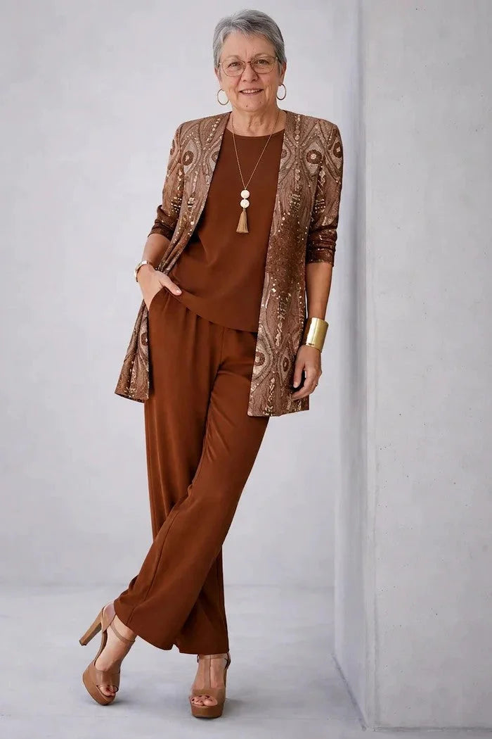 Three-Piece Cardigan, Top and Pant Set