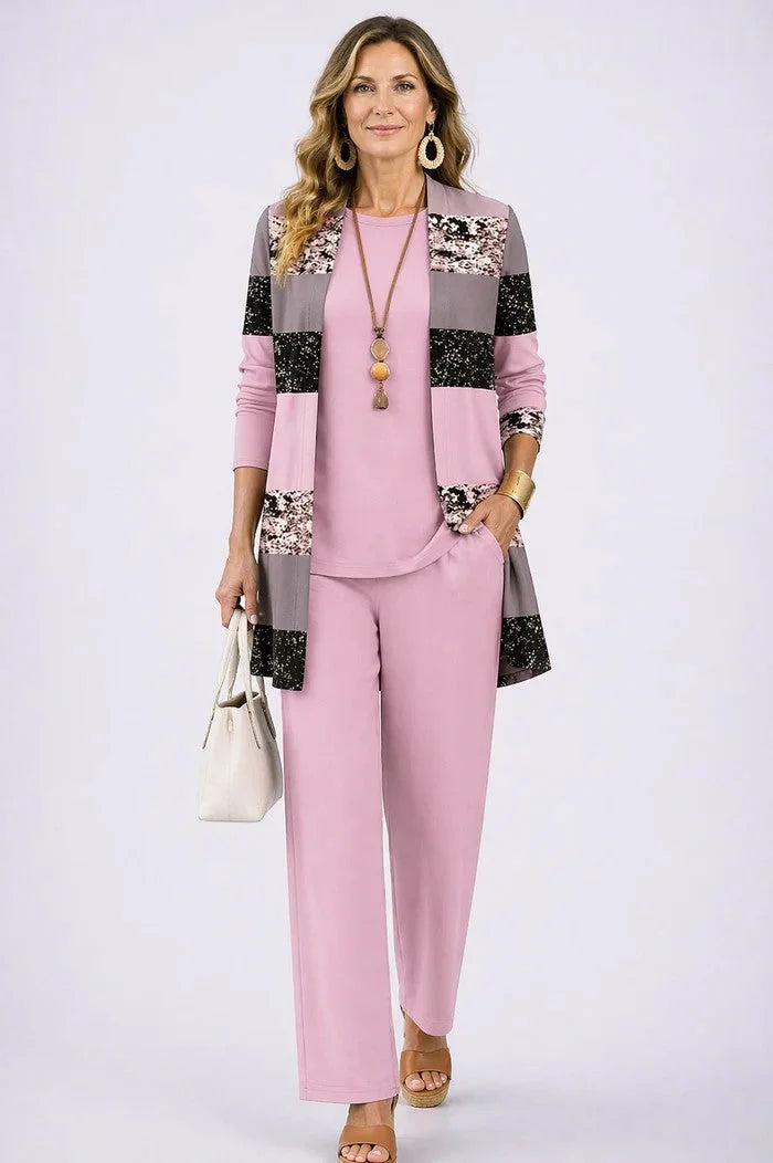 Three-Piece Cardigan, Top and Pant Set