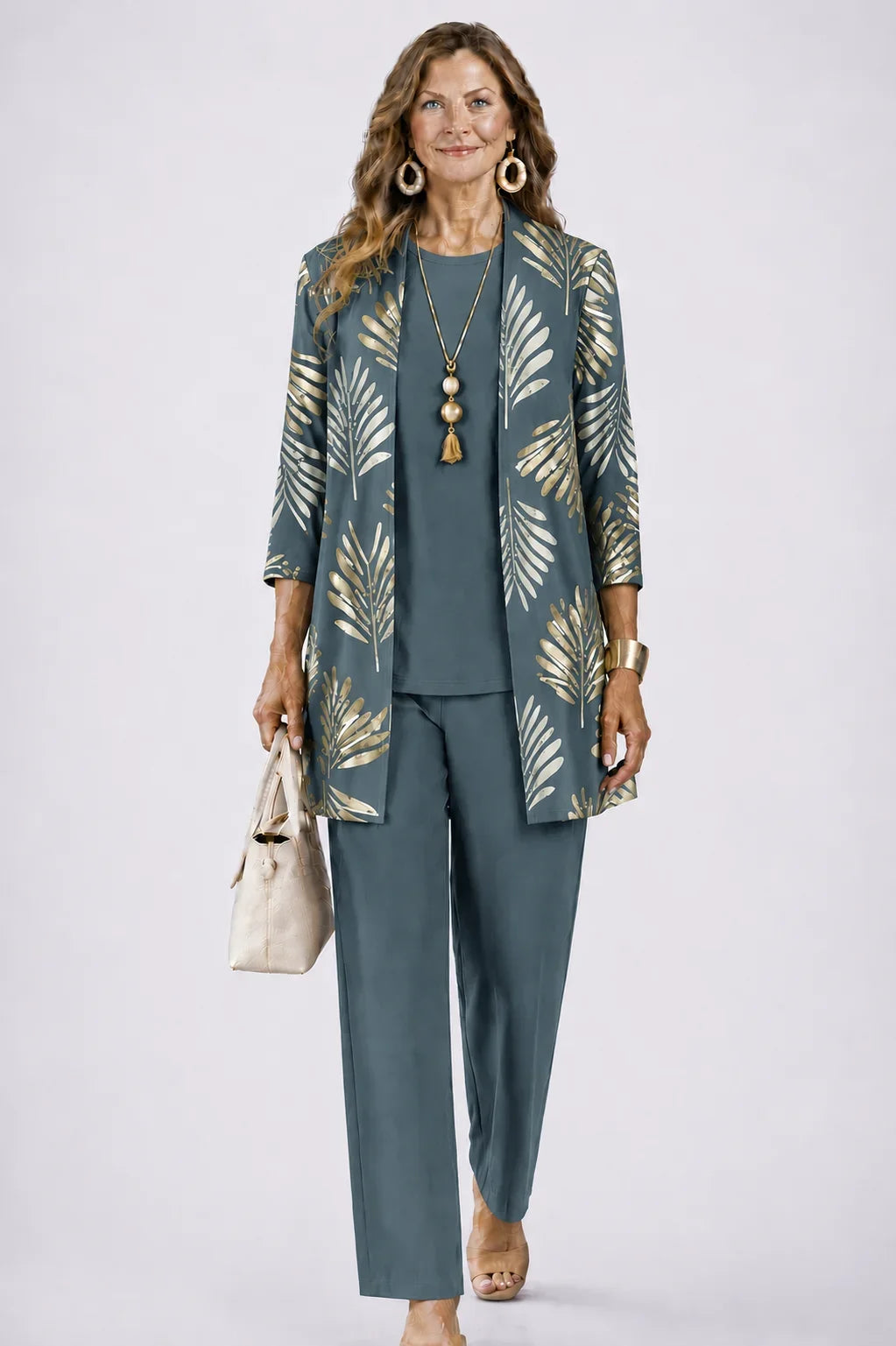 Three-Piece Cardigan, Top and Pant Set