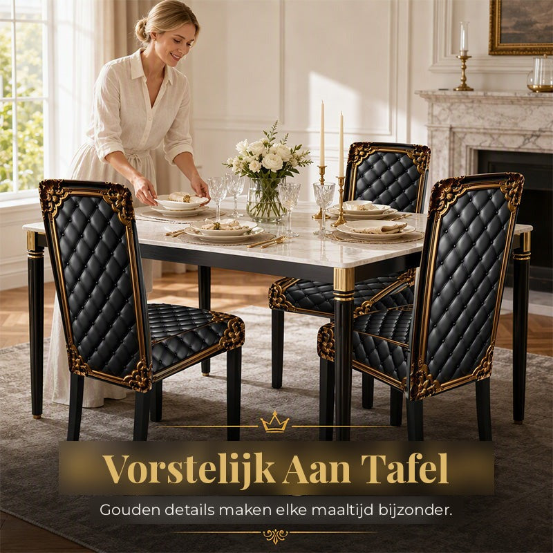 Baroque Stretch Chair Covers with Gold Detail Print - Washable Dining Chair Slipcovers