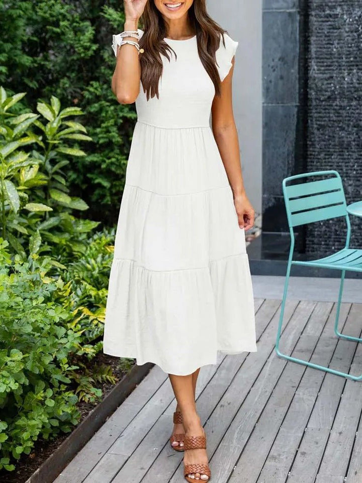 Luna | Tiered Maxi Dress Cap Sleeve Tummy Control