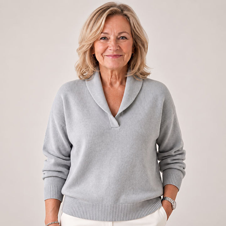 Soft Women's Sweater with Shawl Collar and Long Sleeves
