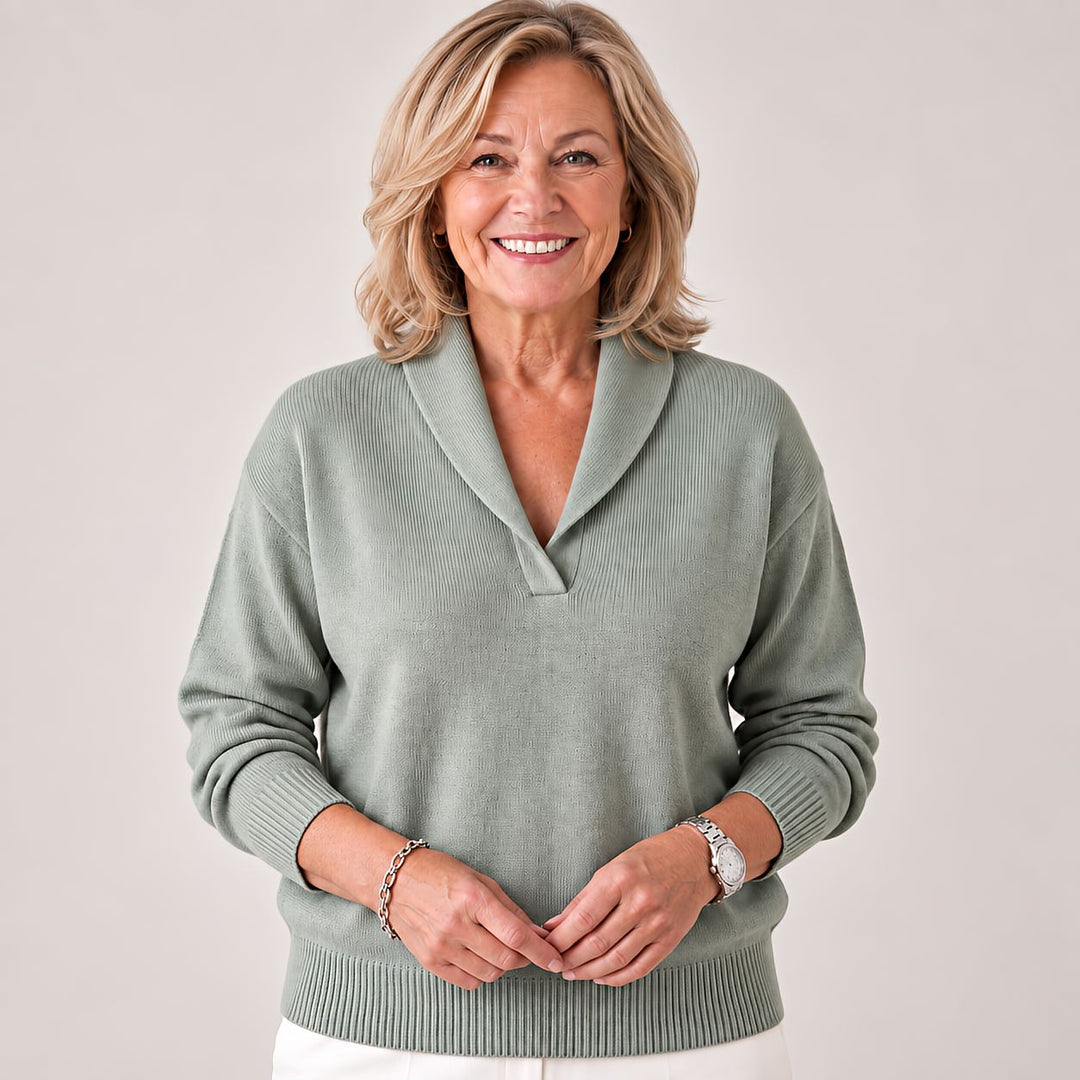 Soft Women's Sweater with Shawl Collar and Long Sleeves