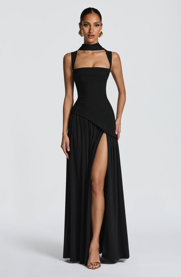 Flowing Chiffon Maxi Dress with Lace-Up Back