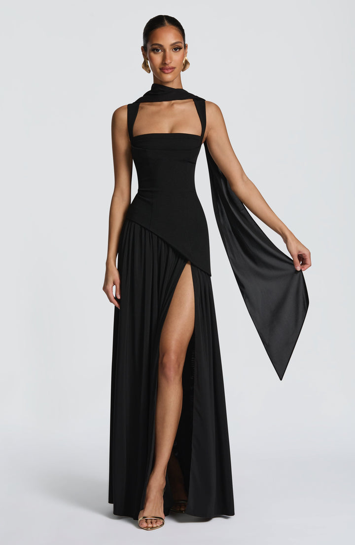 Flowing Chiffon Maxi Dress with Lace-Up Back