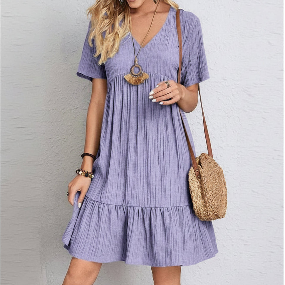 Slimming Retro V-Neck Dress with Tummy Control