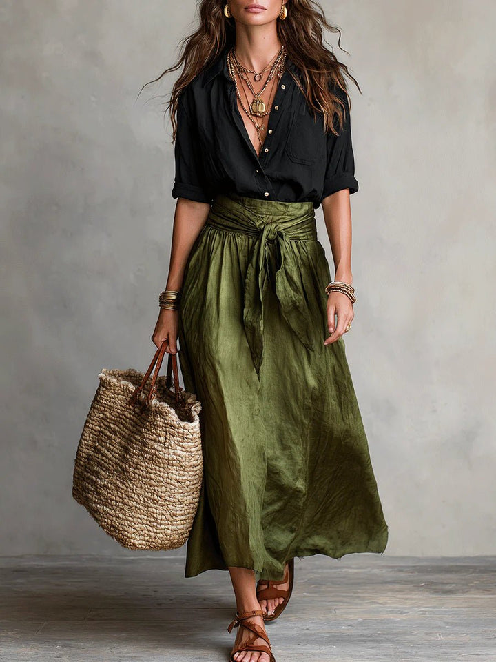 Eleanor | Two Piece Set Button Shirt High Waist Midi Skirt