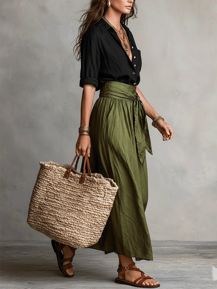 Eleanor | Two Piece Set Button Shirt High Waist Midi Skirt