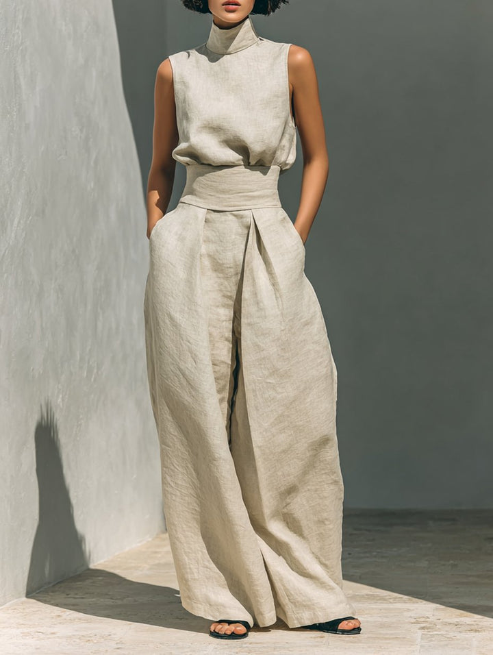 Emma | Two Piece Set Sleeveless Top Wide Leg Pants Linen