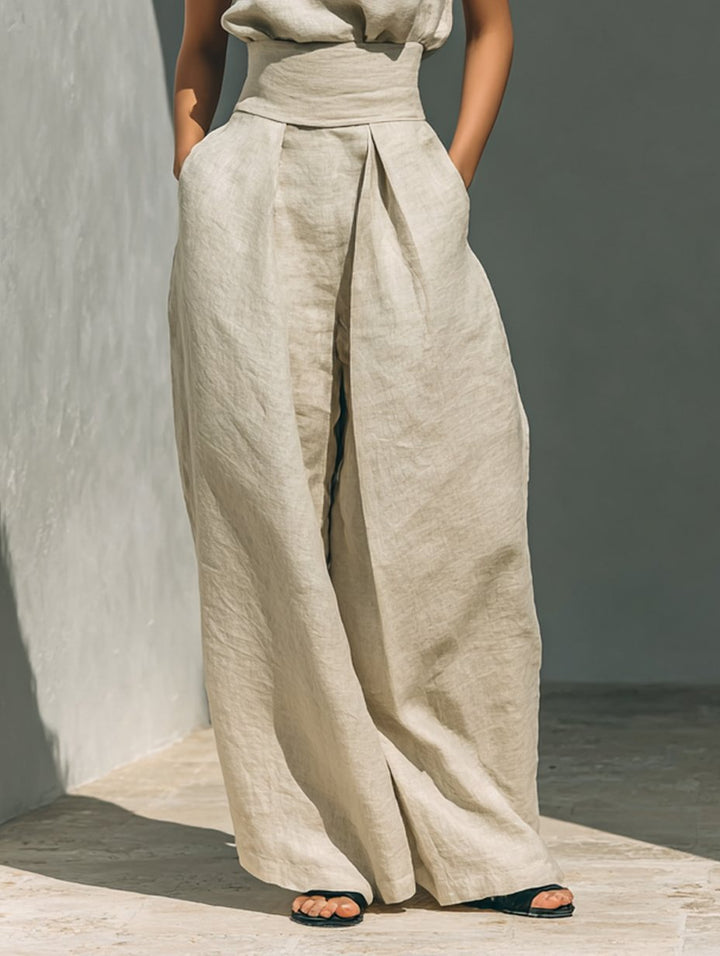 Emma | Two Piece Set Sleeveless Top Wide Leg Pants Linen