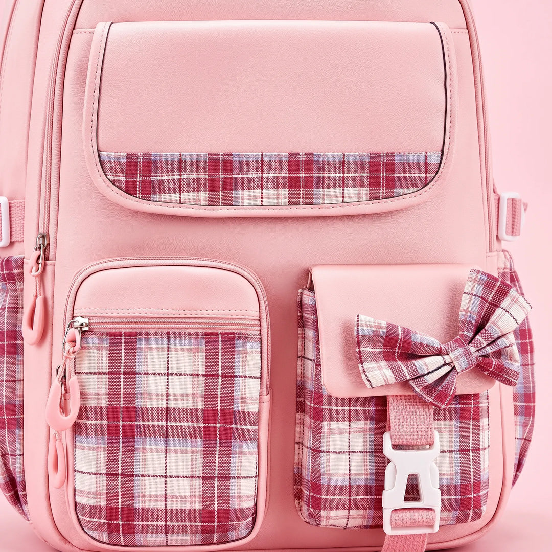 Structured School Rucksack with Checked Accents - Comfort and Style