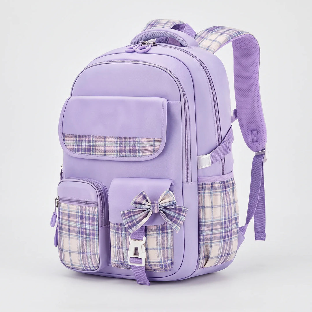 Structured School Rucksack with Checked Accents - Comfort and Style