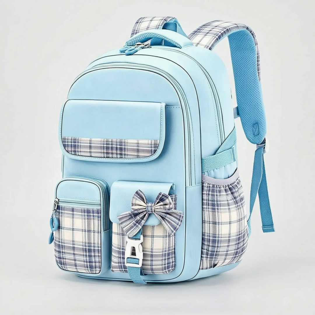 Structured School Rucksack with Checked Accents - Comfort and Style