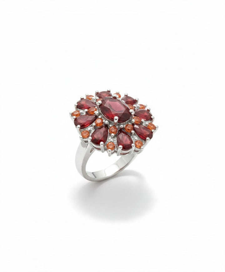 Elegant gold ring with scarlet petals
