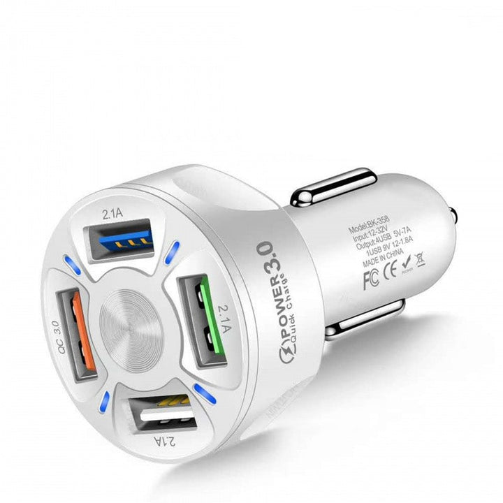 USB Car Charger Adapter with Four Ports and Fast Charge for Mobile Phones Usbc