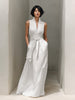 Sleeveless Linen Maxi Dress with V-Neck and Belt for Women