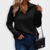 Ribbed Knit Half-Zip Sweater with V-Neck for Women