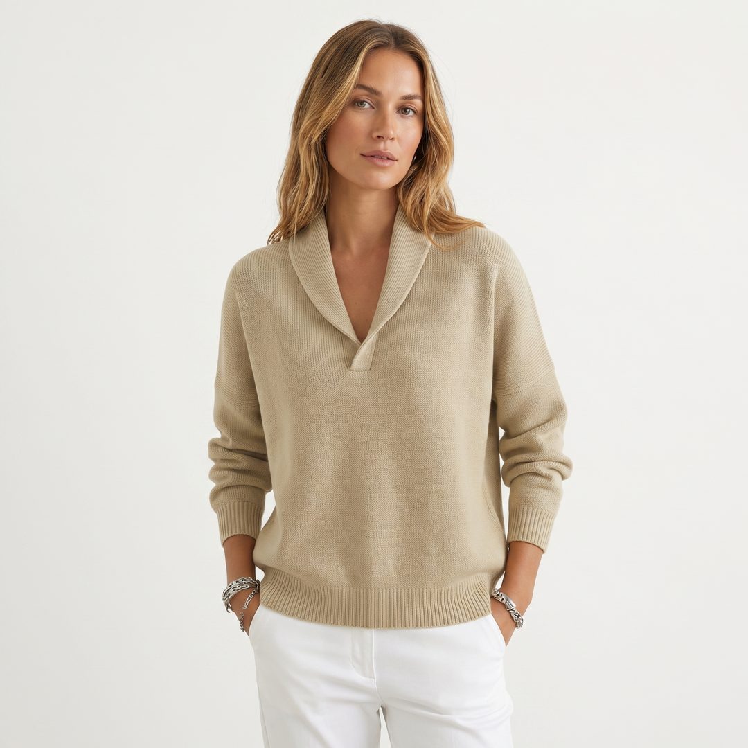 Relaxed Knit Pullover with V-Neck for Women