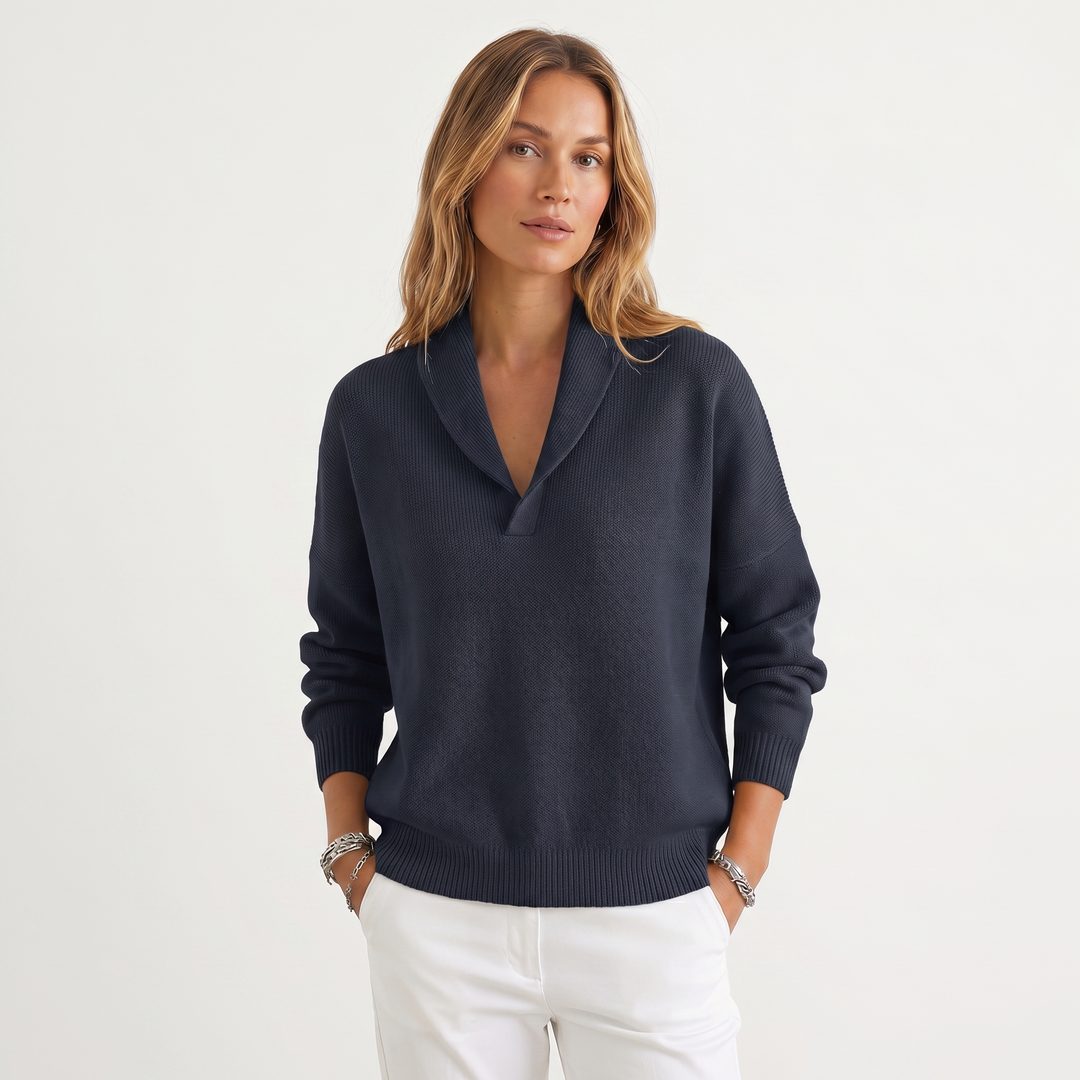Relaxed Knit Pullover with V-Neck for Women