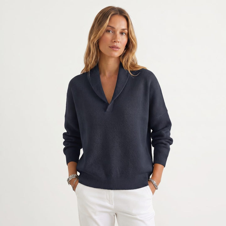 Relaxed Knit Pullover with V-Neck for Women