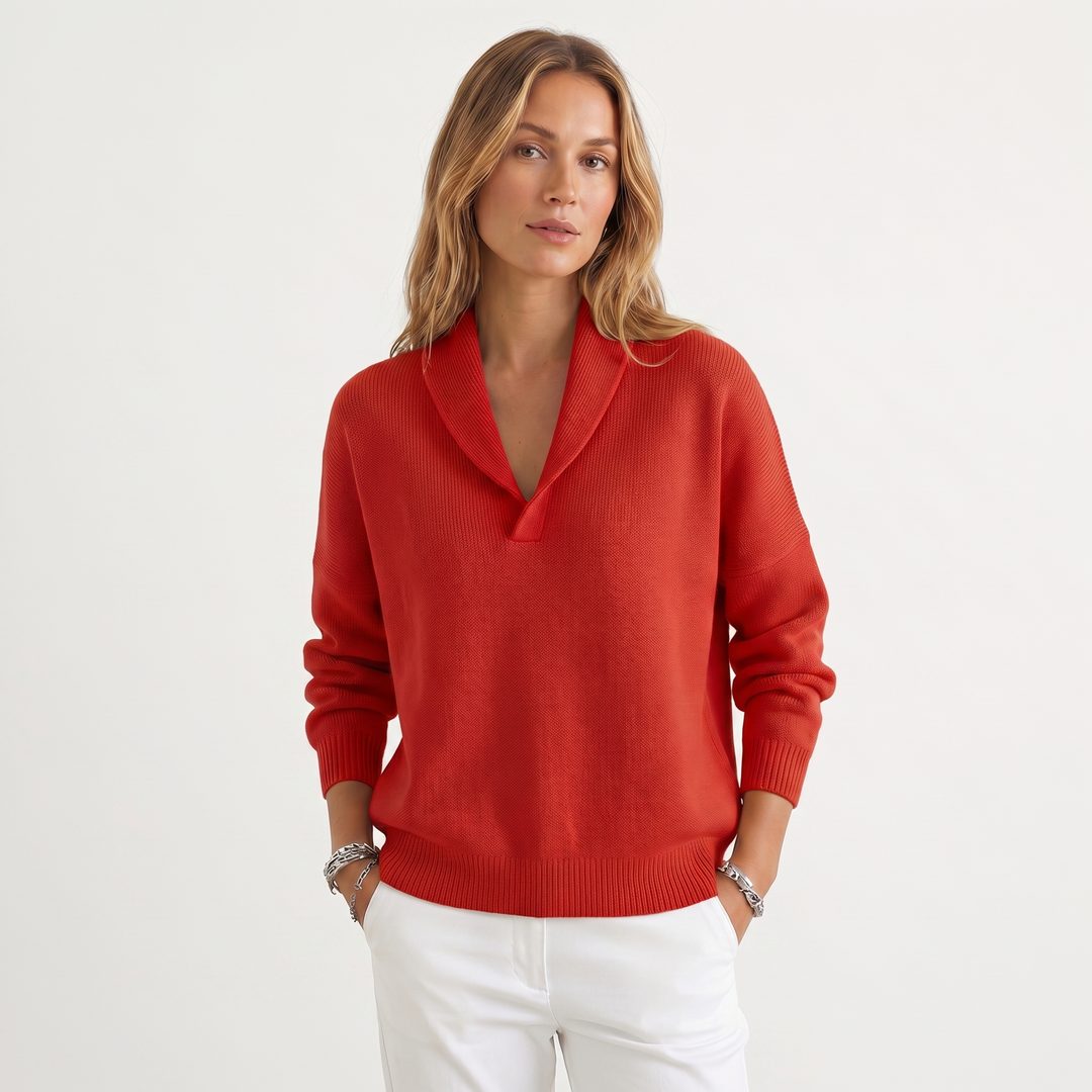 Relaxed Knit Pullover with V-Neck for Women