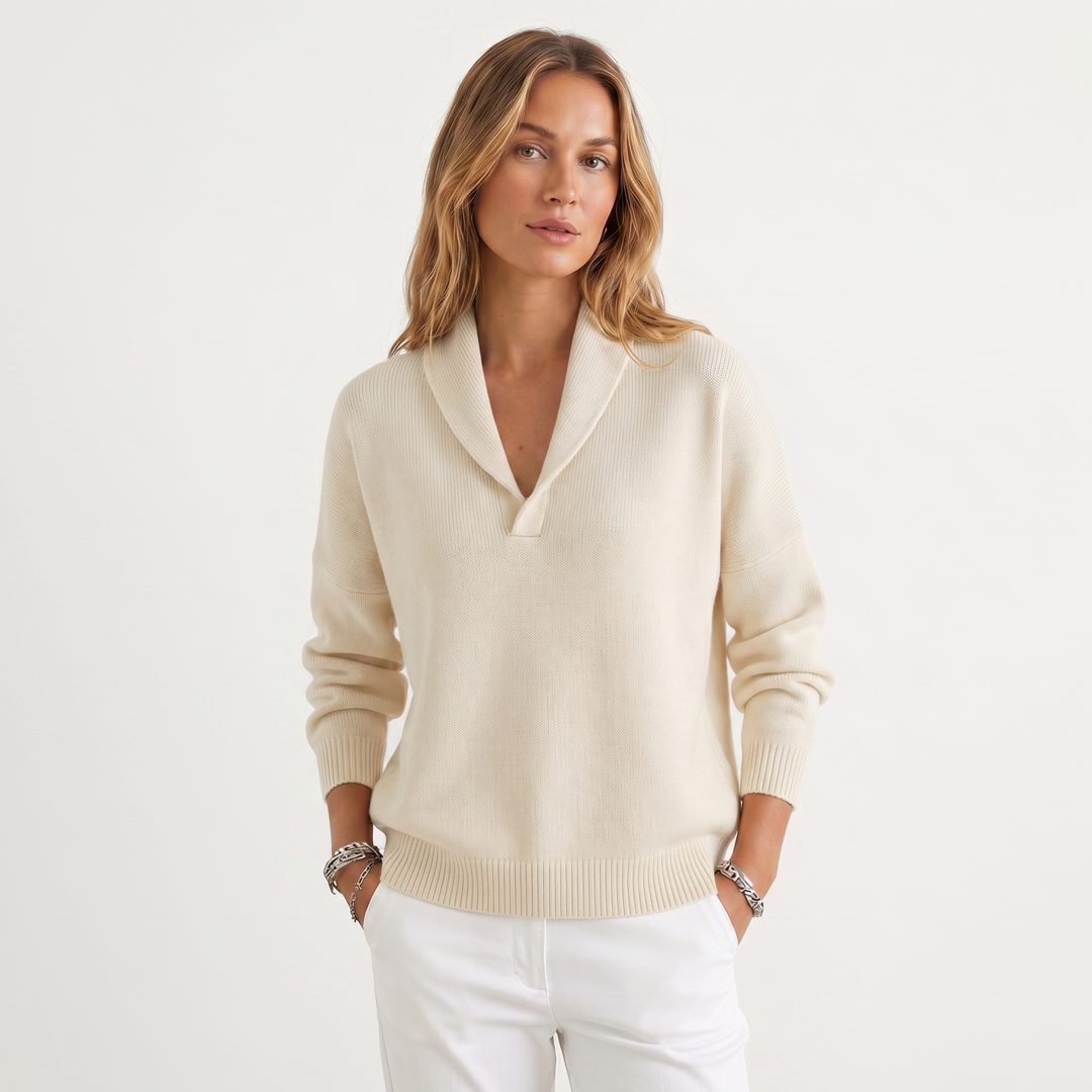 Relaxed Knit Pullover with V-Neck for Women
