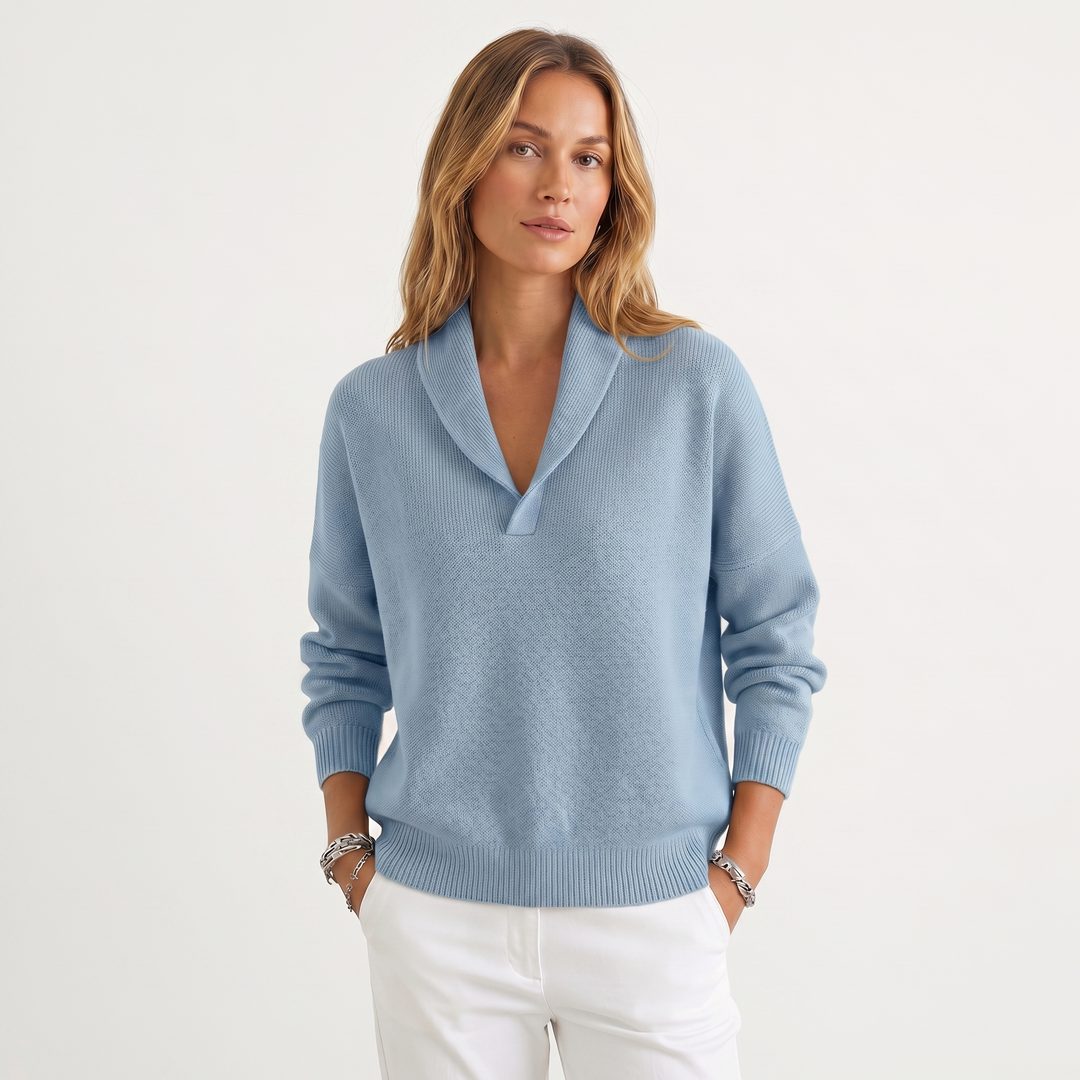 Relaxed Knit Pullover with V-Neck for Women