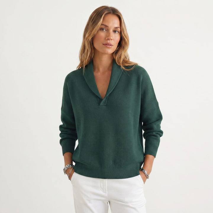 Relaxed Knit Pullover with V-Neck for Women