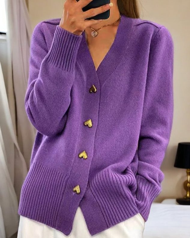 Merino Knit Cardigan with V-Neck and Button-Up Front for Women