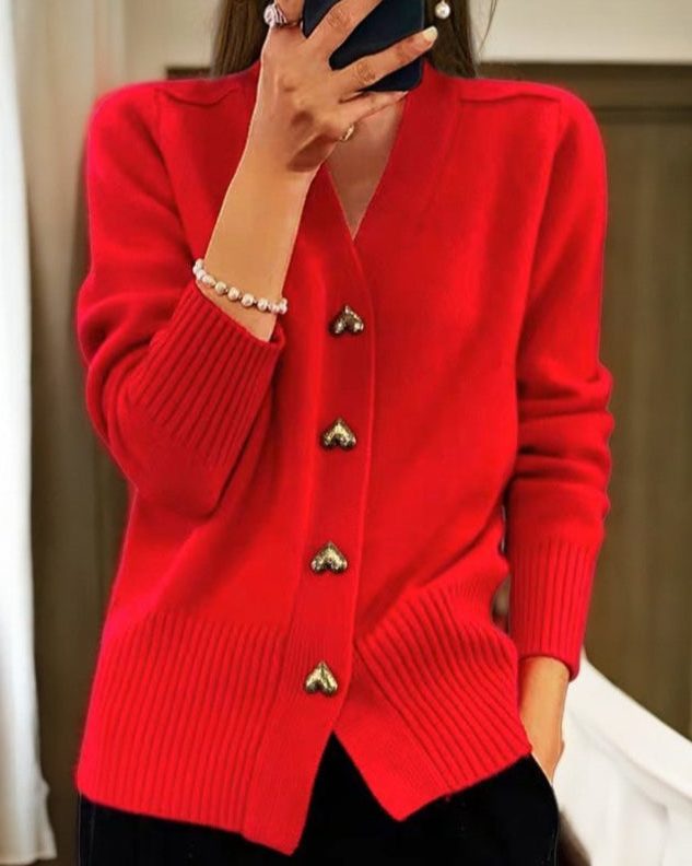 Merino Knit Cardigan with V-Neck and Button-Up Front for Women