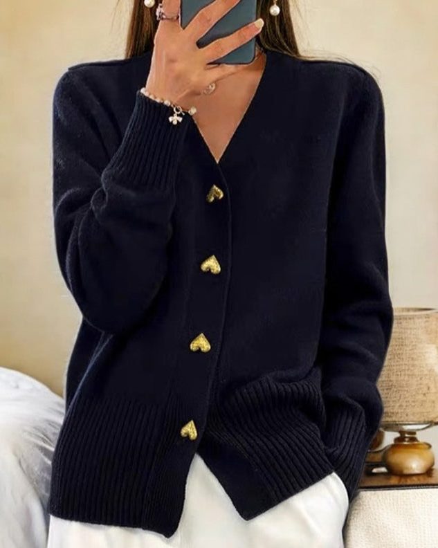 Merino Knit Cardigan with V-Neck and Button-Up Front for Women