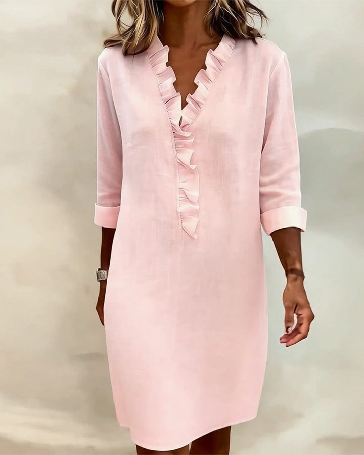Midi Dress with V-Neck and Ruffles for Women