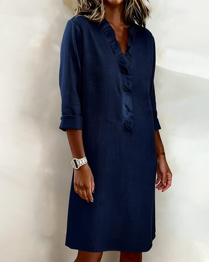Midi Dress with V-Neck and Ruffles for Women