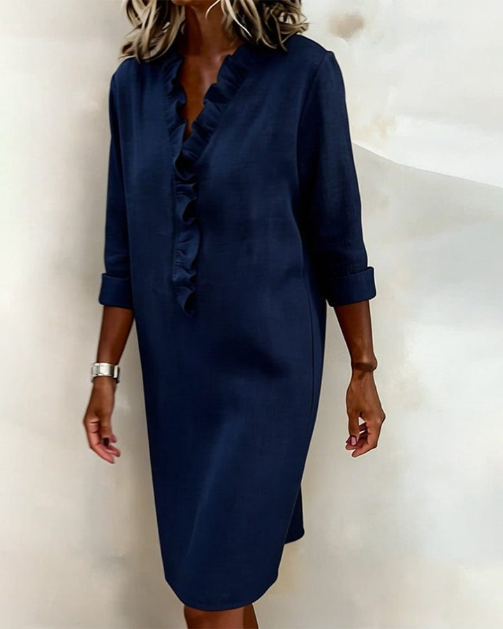 Midi Dress with V-Neck and Ruffles for Women