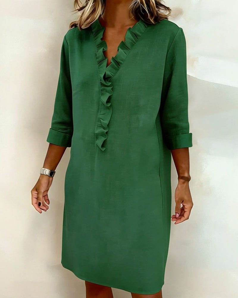 Midi Dress with V-Neck and Ruffles for Women