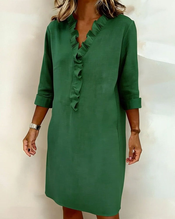 Midi Dress with V-Neck and Ruffles for Women
