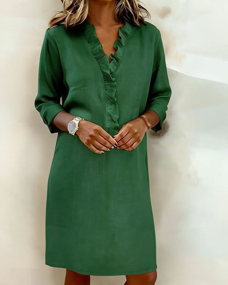 Midi Dress with V-Neck and Ruffles for Women