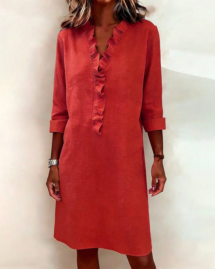 Midi Dress with V-Neck and Ruffles for Women