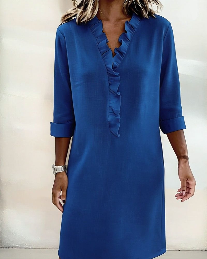 Midi Dress with V-Neck and Ruffles for Women