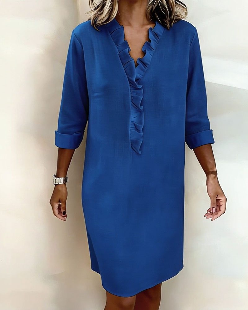 Midi Dress with V-Neck and Ruffles for Women
