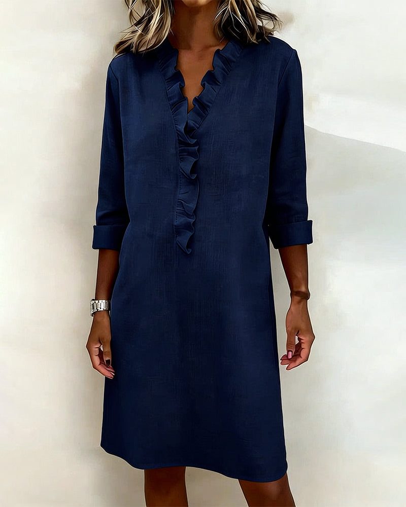 Midi Dress with V-Neck and Ruffles for Women
