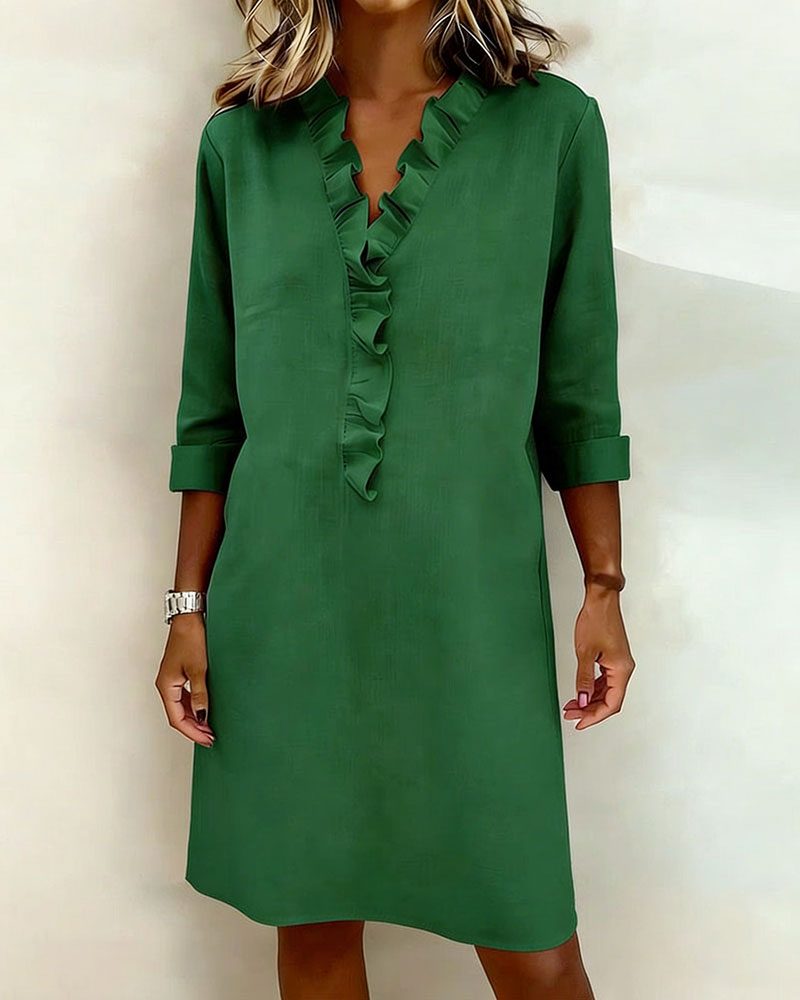Midi Dress with V-Neck and Ruffles for Women