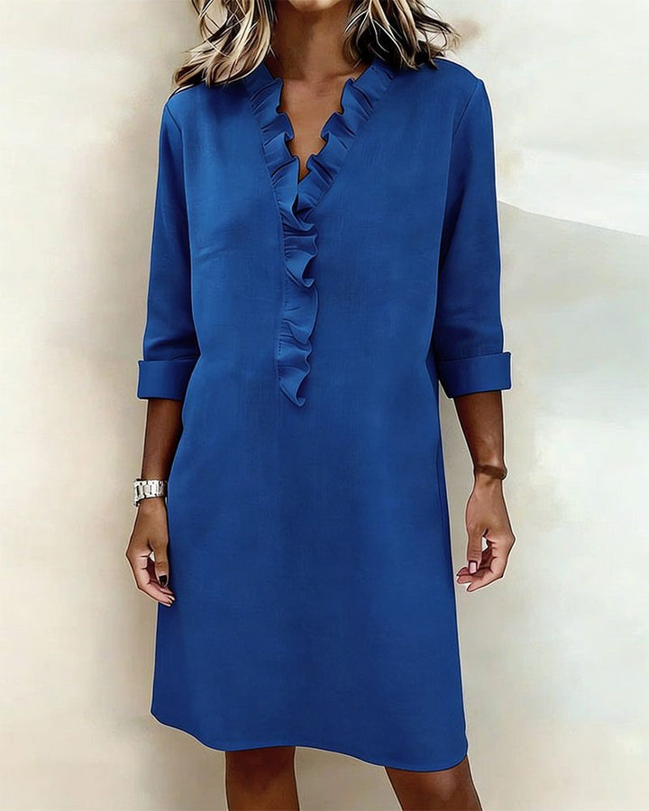Midi Dress with V-Neck and Ruffles for Women