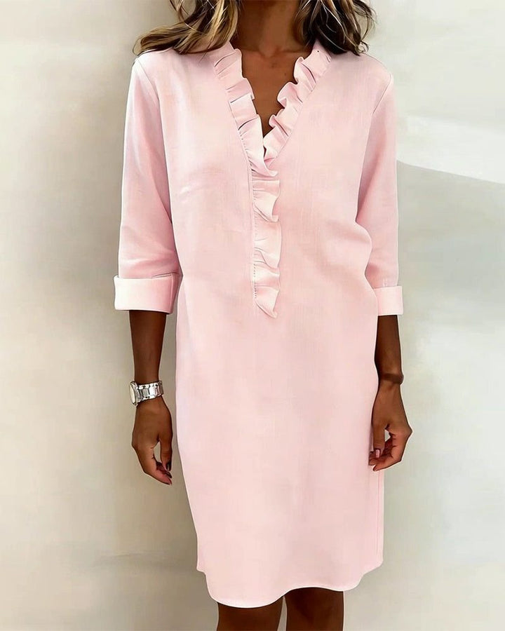 Midi Dress with V-Neck and Ruffles for Women