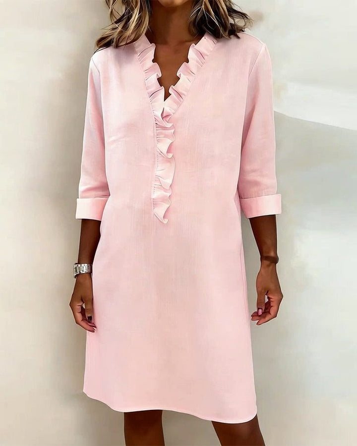 Midi Dress with V-Neck and Ruffles for Women