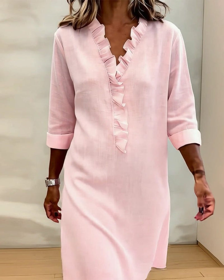 Midi Dress with V-Neck and Ruffles for Women